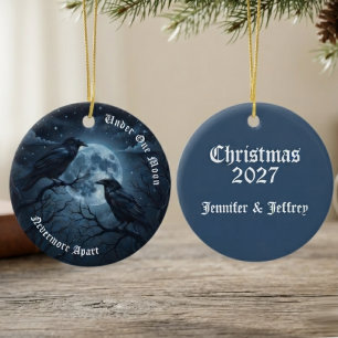 Gothic Celestial Raven Moon Couple Christmas Ceramic Tree Decoration