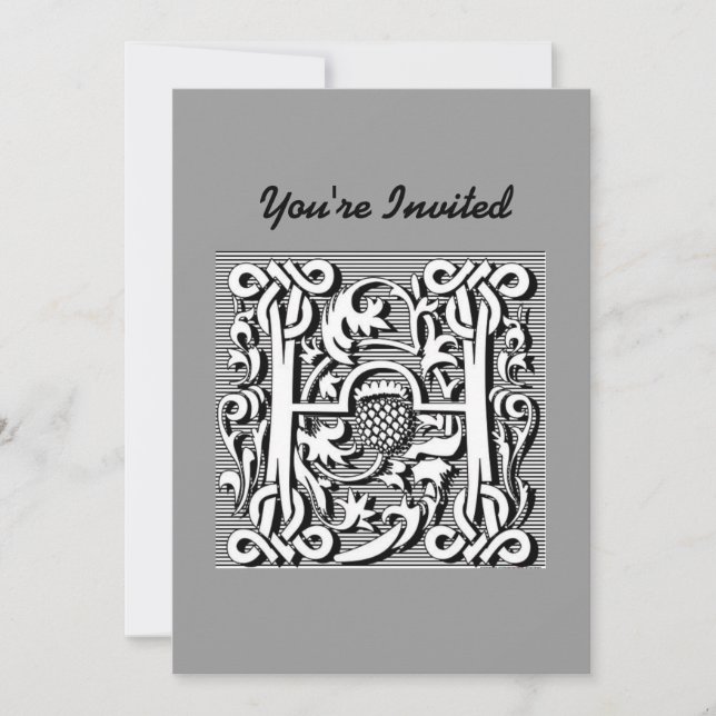gothic celtic calligraphy renaissance monogram H Invitation (Front)