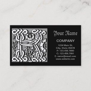 gothic celtic calligraphy renaissance monogram K Business Card