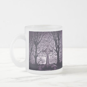 Gothic celtic cross tombstone purple version frosted glass coffee mug