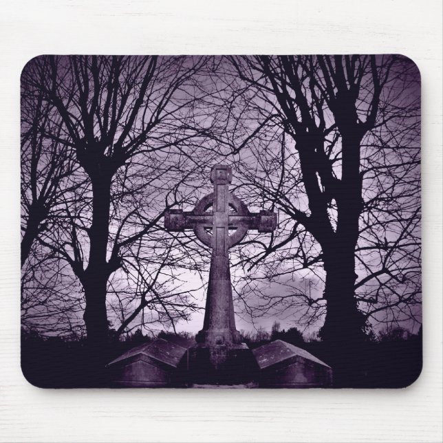 Gothic celtic cross tombstone purple version mouse mat (Front)