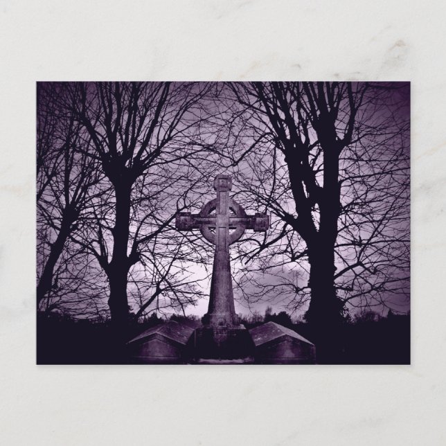 Gothic celtic cross tombstone purple version postcard (Front)