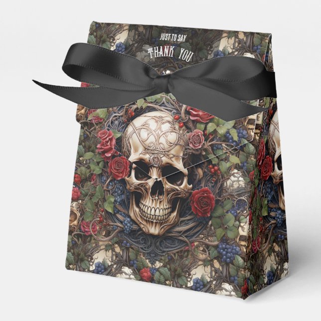 Gothic Celtic Skulls and Roses Biker Wedding Favour Box (Front Side)