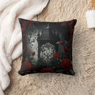 Gothic Cemetary Rose Garden with Red and Black Cushion
