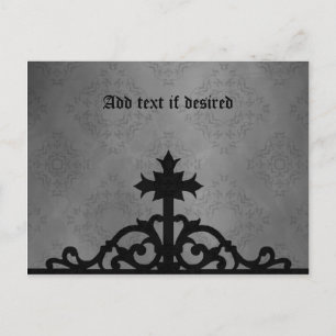 Gothic cemetery gate cross postcard