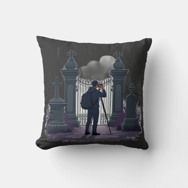 Gothic Cemetery Gate Silhouette Cushion (Front)