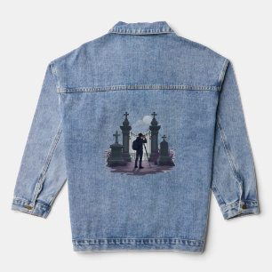 Gothic Cemetery Gate Silhouette Denim Jacket