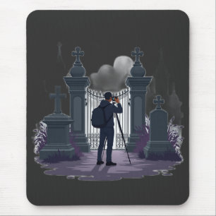 Gothic Cemetery Gate Silhouette Mouse Mat