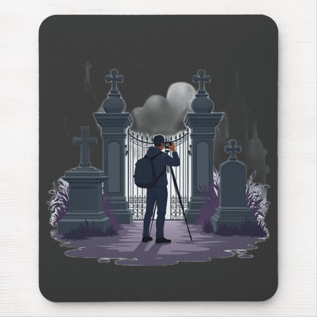 Gothic Cemetery Gate Silhouette Mouse Mat (Front)
