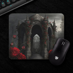 Gothic Cemetery Gazebo with Red Roses at Night Mouse Mat