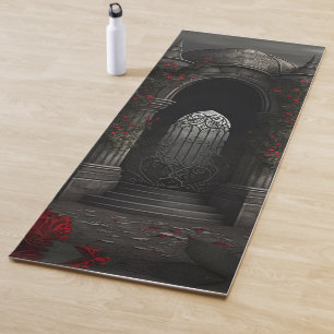 Gothic Cemetery Gazebo with Red Roses at Night Yoga Mat
