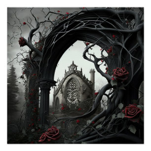 Gothic Cemetery Rose Garden Poster