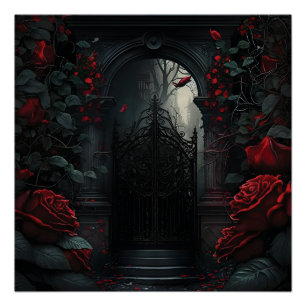 Gothic Cemetery Rose Garden Poster
