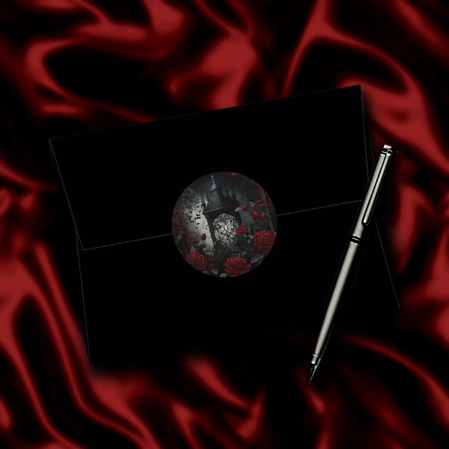 Gothic Cemetery Rose Garden with Red and Black Classic Round Sticker (Creator Uploaded)