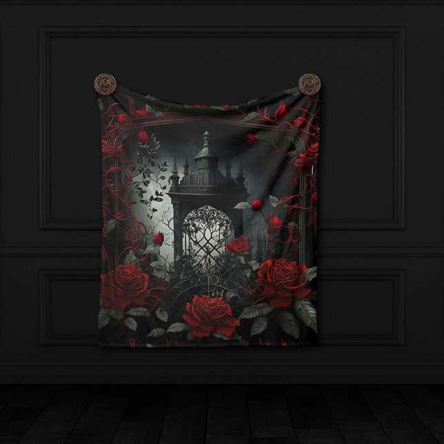 Gothic Cemetery Rose Garden with Red and Black Fleece Blanket (Creator Uploaded)