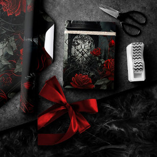 Gothic Cemetery Rose Garden with Red and Black Wrapping Paper