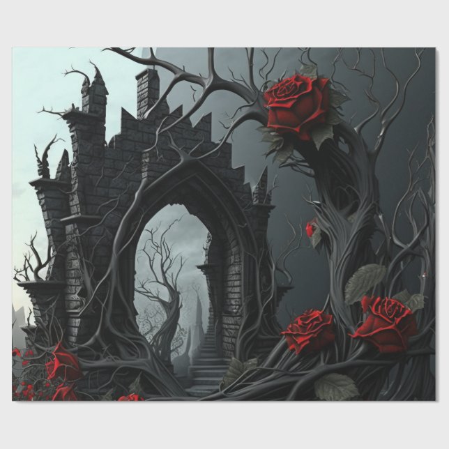 Gothic Cemetery Rose Garden Wrapping Paper (Flat)
