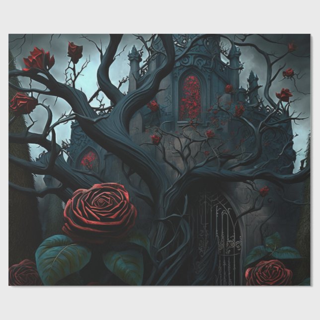 Gothic Cemetery Rose Garden Wrapping Paper (Flat)
