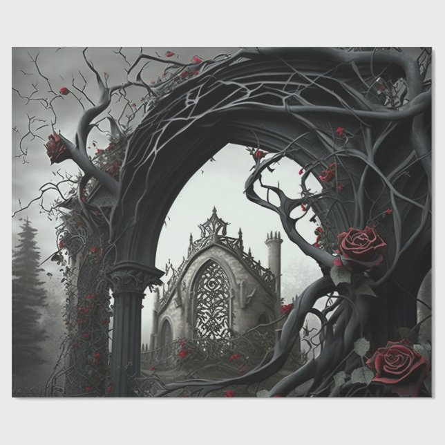 Gothic Cemetery Rose Garden Wrapping Paper (Flat)