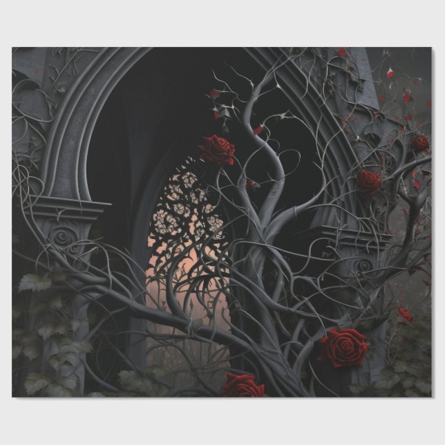Gothic Cemetery Rose Garden Wrapping Paper (Flat)