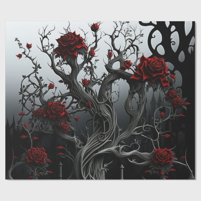 Gothic Cemetery Rose Garden Wrapping Paper (Flat)