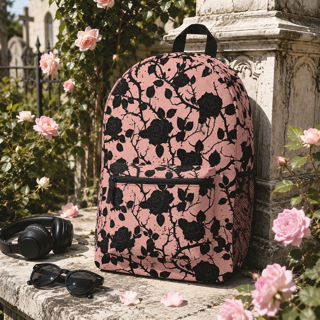 Gothic Cemetery Roses Pink & Black Floral Printed Backpack (Creator Uploaded)