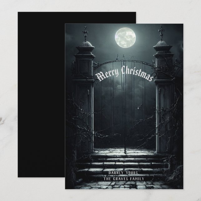 Gothic Cemetery Scene Merry Christmas  Holiday Card (Front/Back)