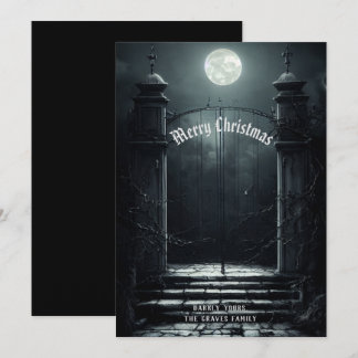 Gothic Cemetery Scene Merry Christmas Holiday Card