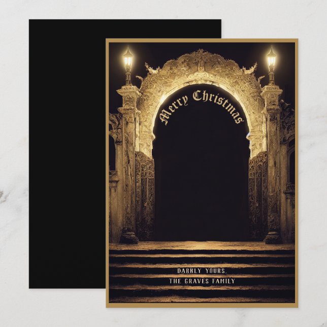Gothic Cemetery Scene Merry Christmas Holiday Card (Front/Back)