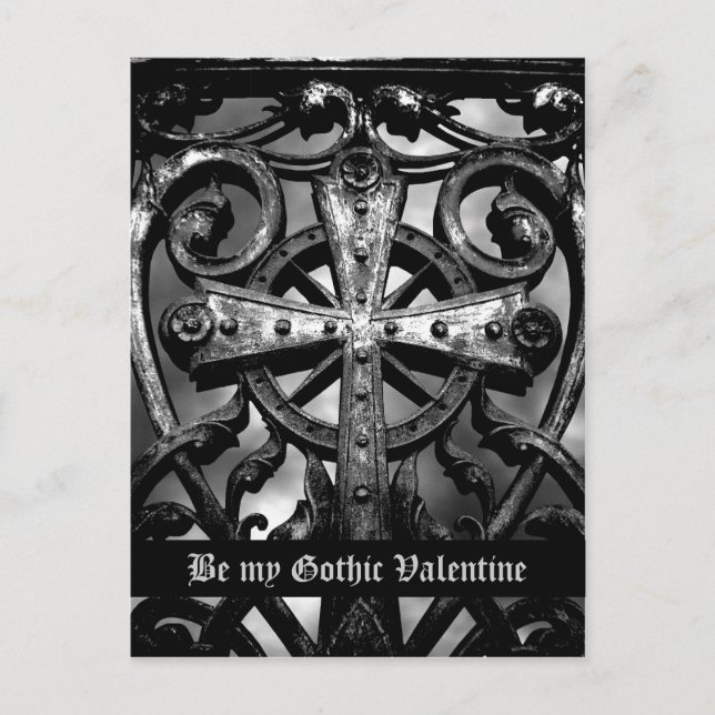 Gothic cemetery wrought iron celtic cross in heart holiday postcard (Front)