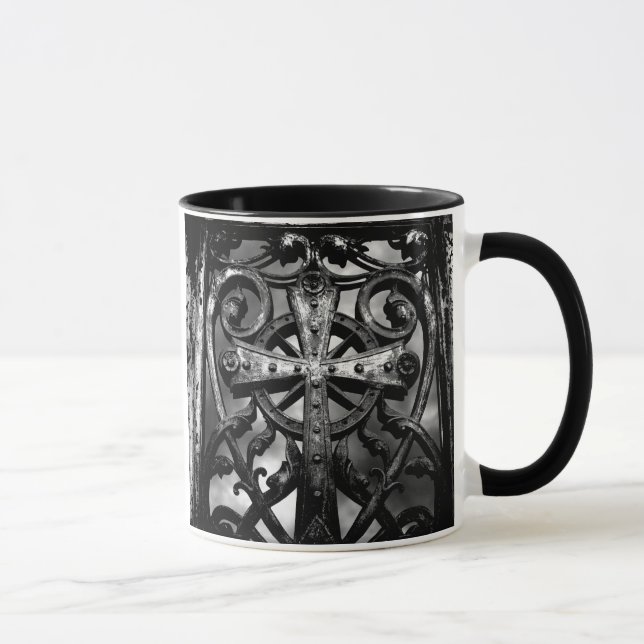 Gothic cemetery wrought iron celtic cross in heart mug (Right)