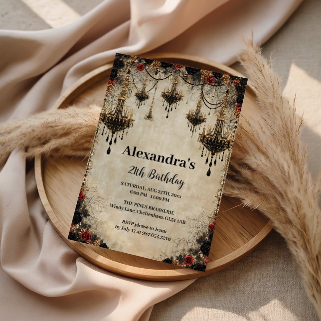 Gothic Chandelier Roses Birthday Invitation (Creator Uploaded)
