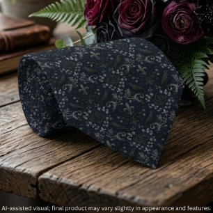 Gothic Charcoal Black Damask Raven Design Tie