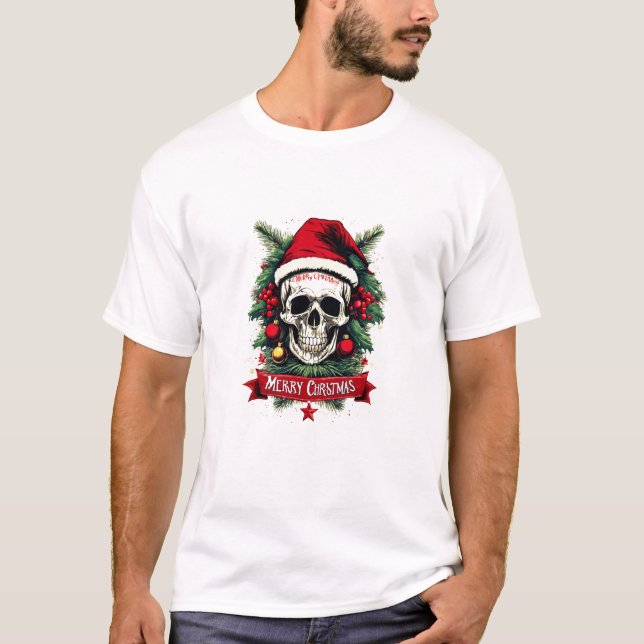 Gothic Cheer: Death Skull Merry Christmas T-Shirt (Front)