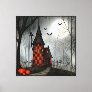 Gothic Chequerboard Halloween Tower Canvas Print