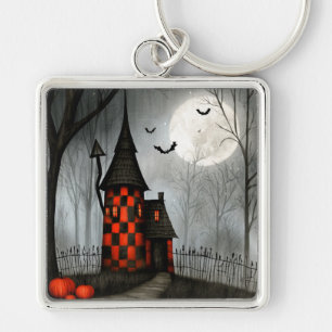 Gothic Chequerboard Halloween Tower Key Ring