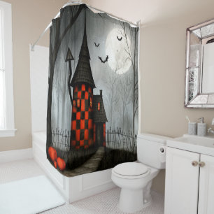 Gothic Chequerboard Halloween Tower Shower Curtain