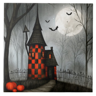 Gothic Chequerboard Halloween Tower Tile