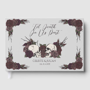 Gothic Chic Til Death Light Gray Skulls & Roses Guest Book