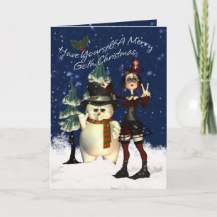 Gothic Christmas Card, H.I.P. And Snowman Holiday Card