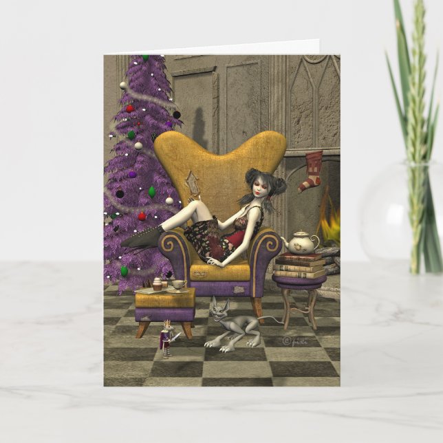 Gothic Christmas Card - "Waiting for Santa" (Front)