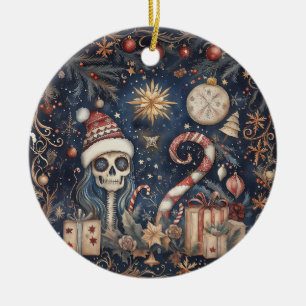 Gothic Christmas Festive Spooky Skull Ceramic Tree Decoration