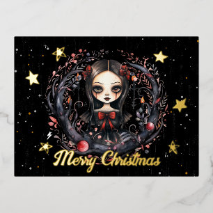 Gothic Christmas Girl Foil Holiday Postcard