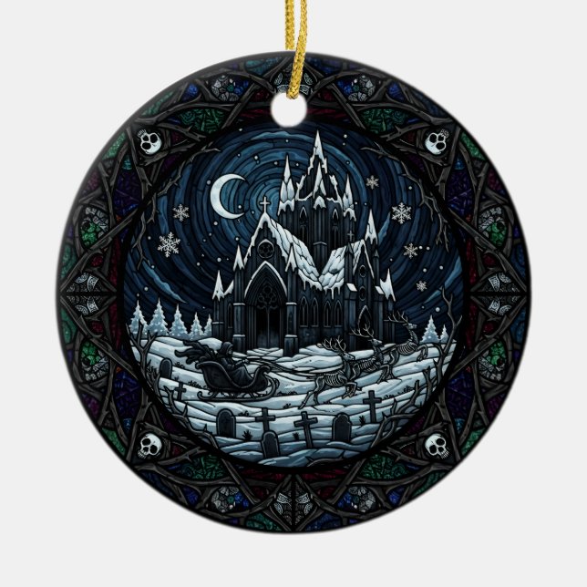 Gothic Christmas Graveyard Santa  Ceramic Tree Decoration (Front)