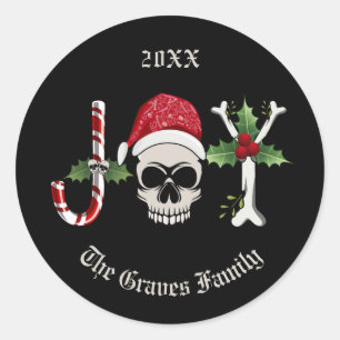 Gothic Christmas JOY Skull  Classic Round Sticker