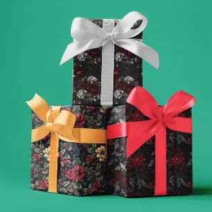 Gothic Christmas Moody Floral Wrapping Paper Sheet