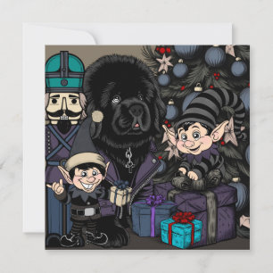 Gothic Christmas Newfoundland Puppy Dog Holiday Card
