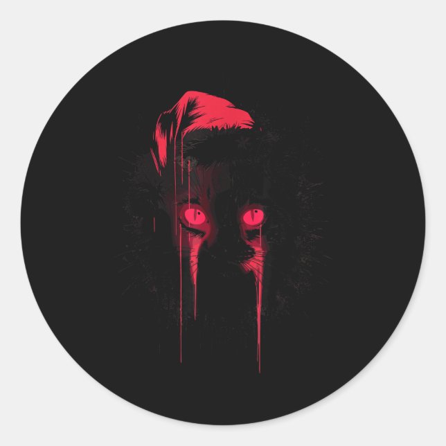 Gothic Christmas Nge Horror Cat Santa Hat Witchy X Classic Round Sticker (Front)