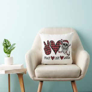 Gothic Christmas Peace Love and Santa Skull Cushion