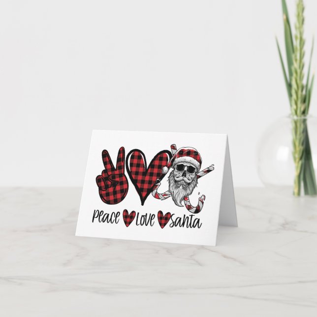 Gothic Christmas | Peace Love and Santa Skull Holiday Card (Front)